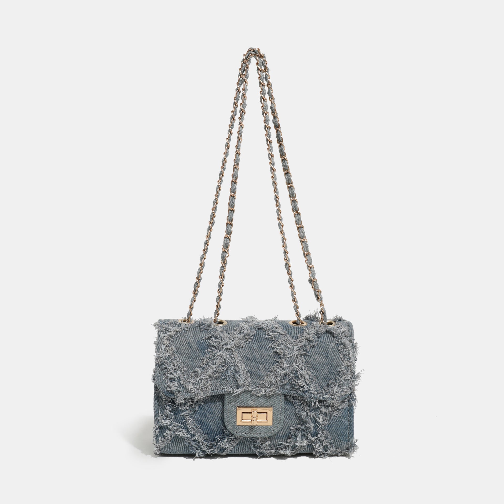 Denim Diamond-Quilt Chain Shoulder Bag