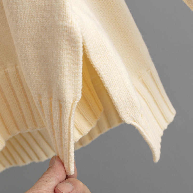 Conjunto de Duas Peças de Malha Premium – Camisola de Gola Alta e Calças de Perna Larga