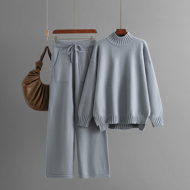 Premium Knit Two-Piece Set – Turtleneck Sweater & Wide-Leg Pants