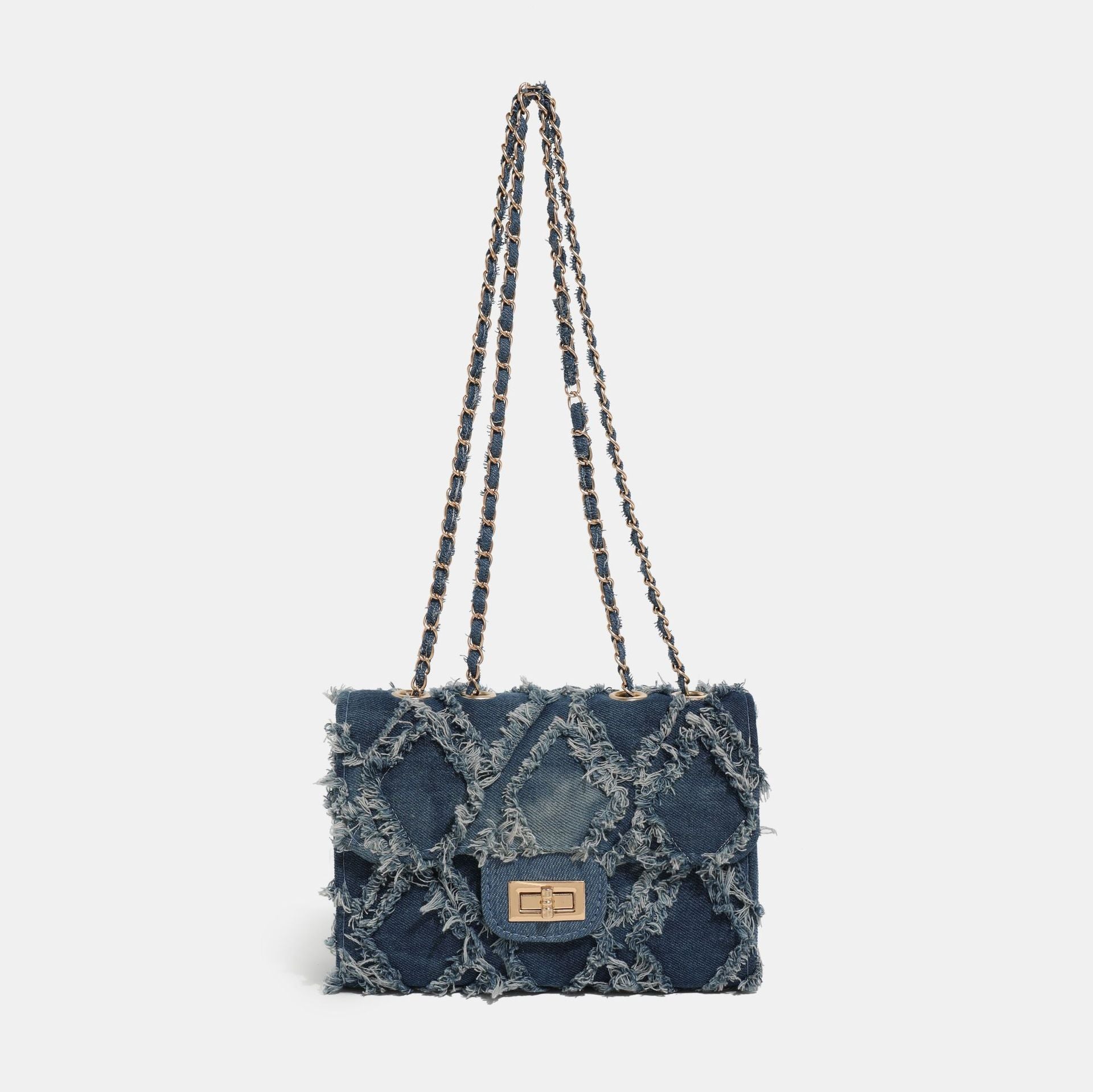 Denim Diamond-Quilt Chain Shoulder Bag
