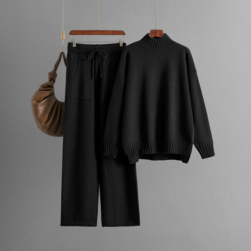 Premium Knit Two-Piece Set – Turtleneck Sweater & Wide-Leg Pants