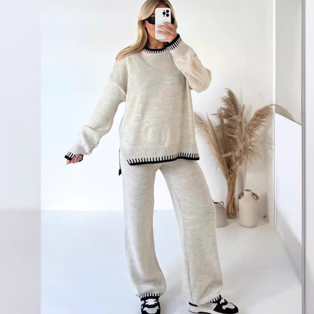 Conjunto de Duas Peças Casual de Cor Sólida para Mulher