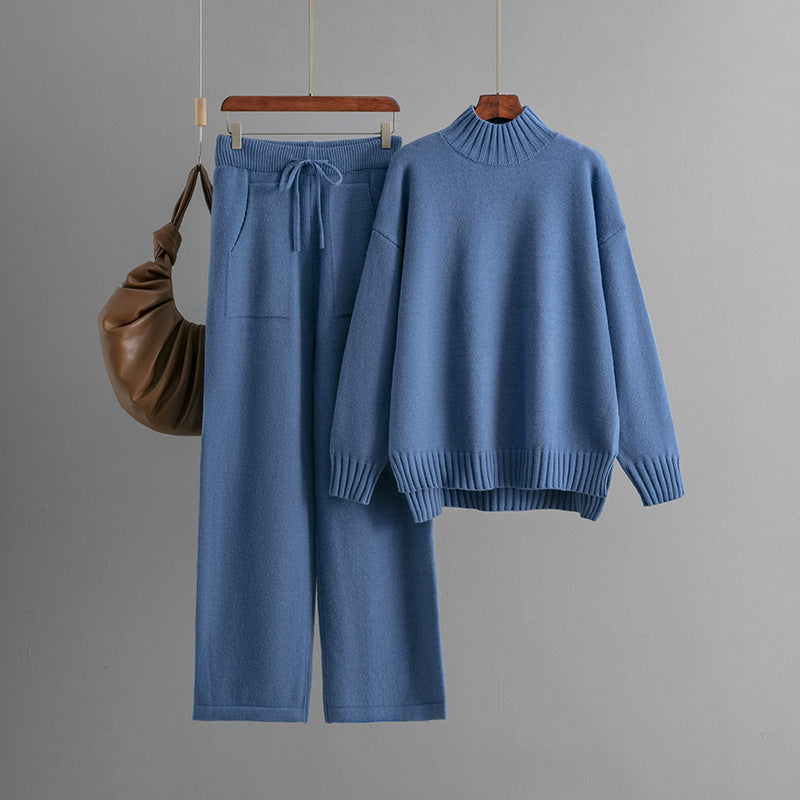 Premium Knit Two-Piece Set – Turtleneck Sweater & Wide-Leg Pants