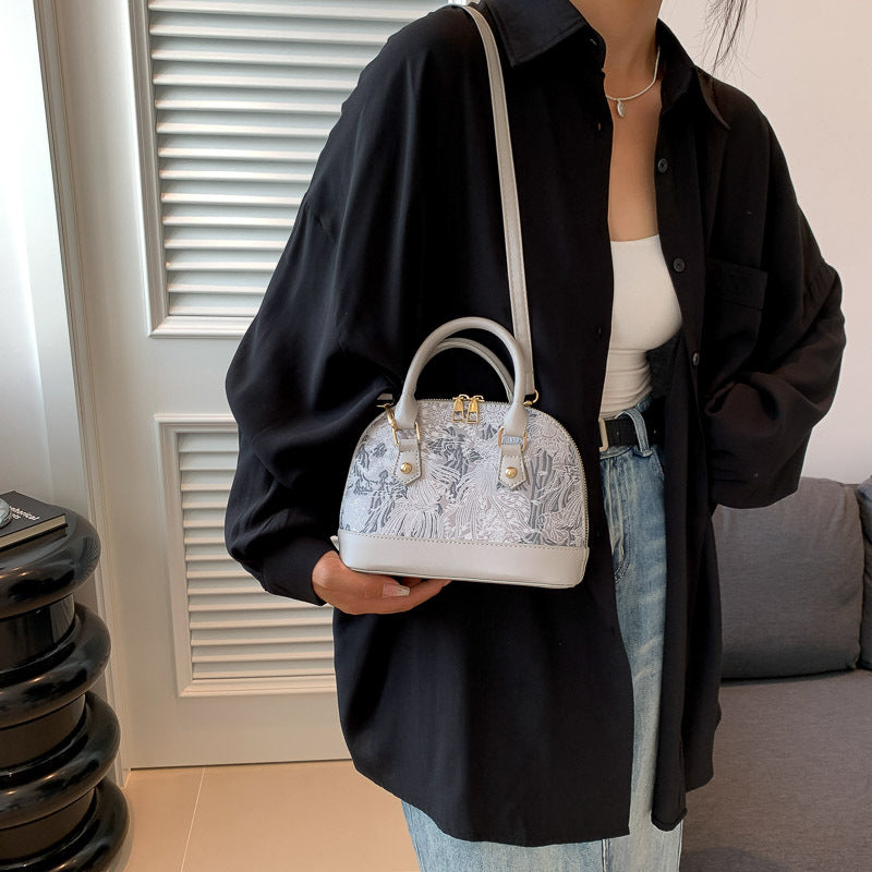 Plaid Stitch Shell Crossbody Bag