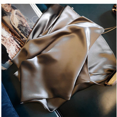 Vestido Midi de Cetim com Alças Finas