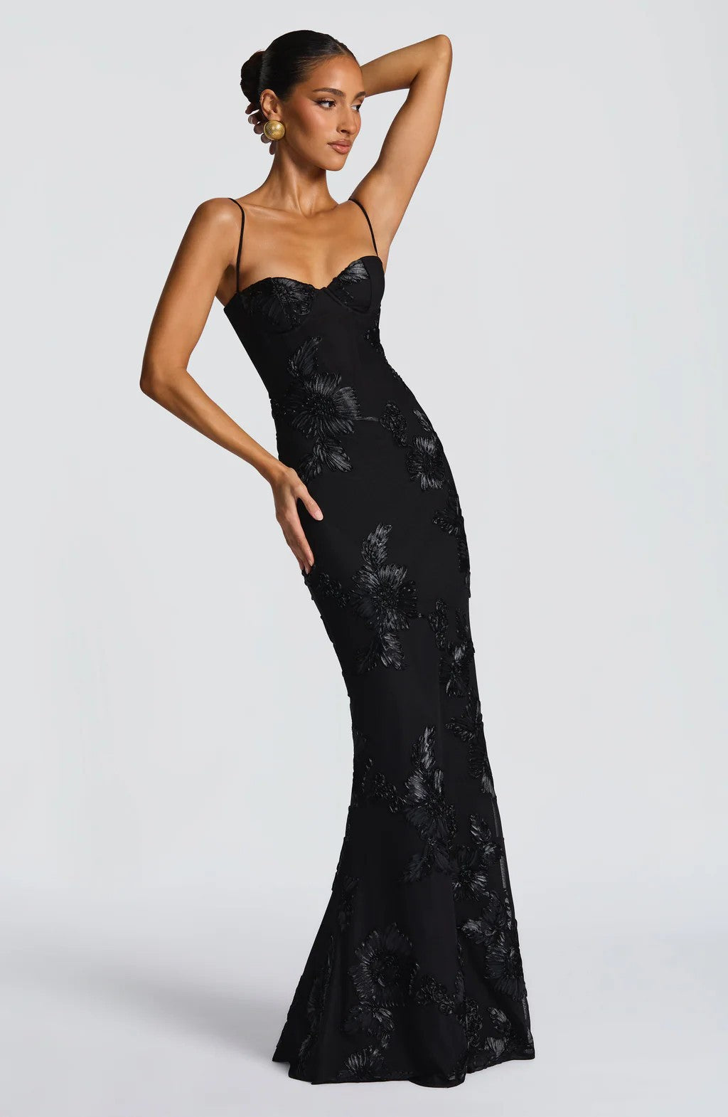 3D Floral Embroidery Backless Suspender Maxi Dress