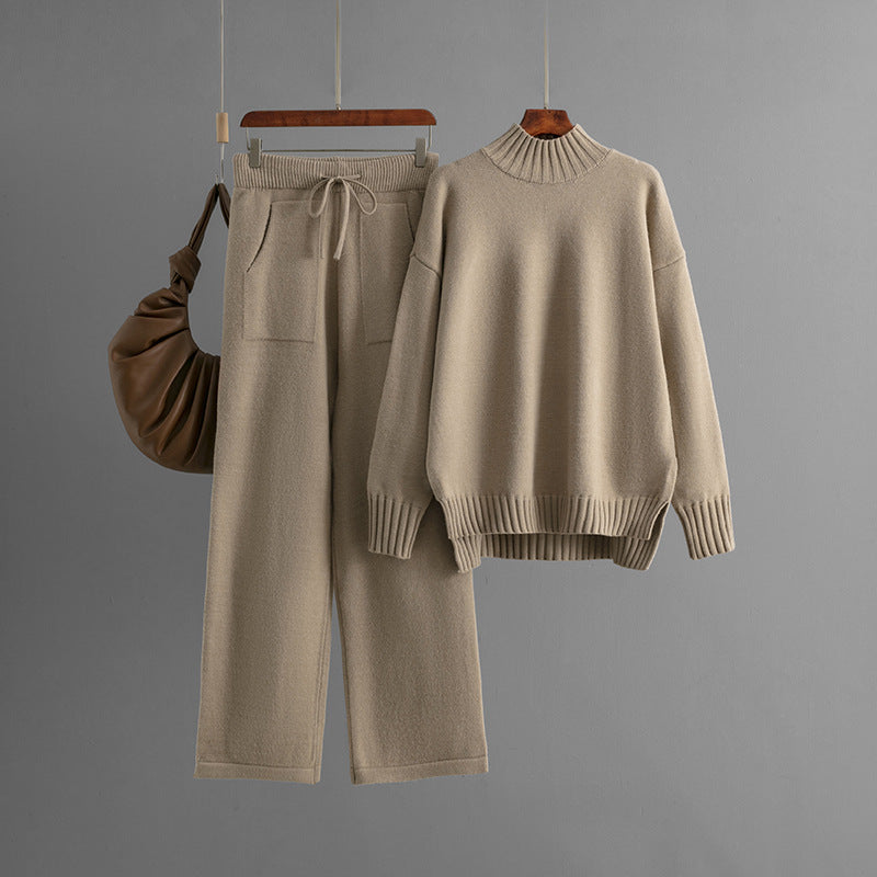 Premium Knit Two-Piece Set – Turtleneck Sweater & Wide-Leg Pants