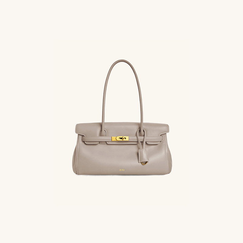 Lock-Clasp PU Baguette Shoulder Bag