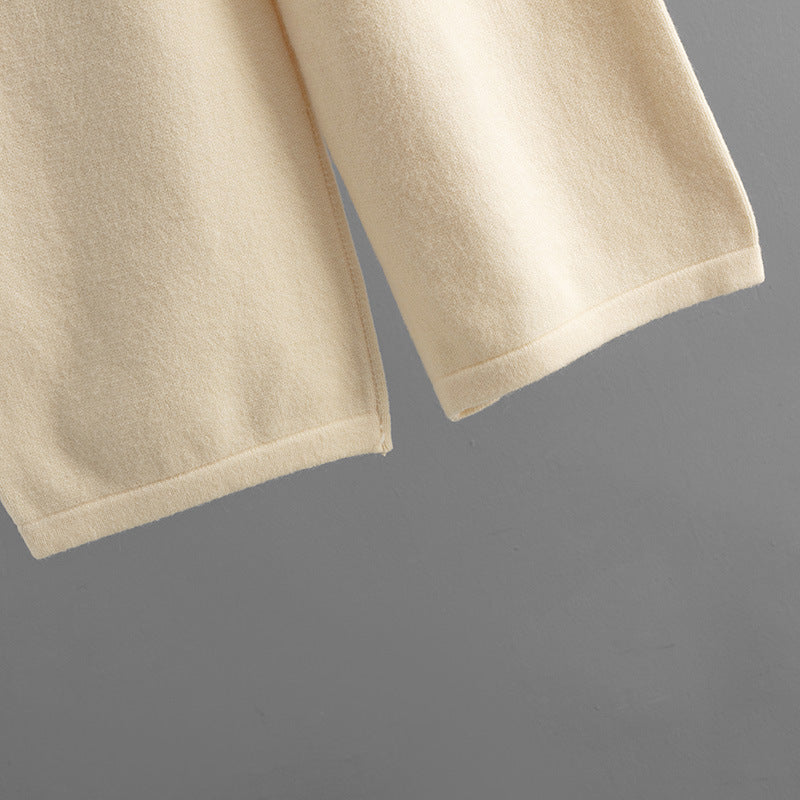 Conjunto de Duas Peças de Malha Premium – Camisola de Gola Alta e Calças de Perna Larga