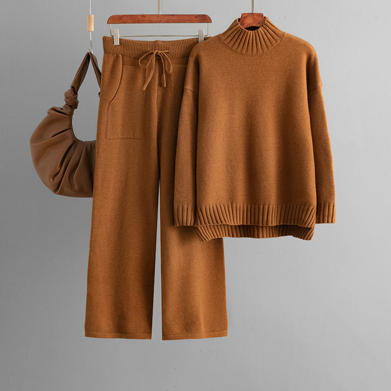 Premium Knit Two-Piece Set – Turtleneck Sweater & Wide-Leg Pants