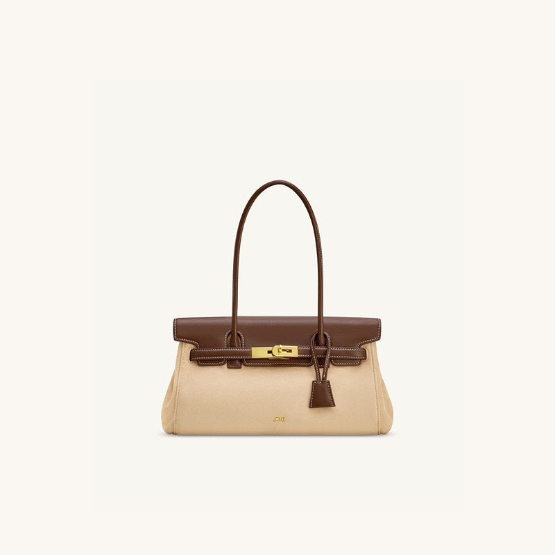 Lock-Clasp PU Baguette Shoulder Bag