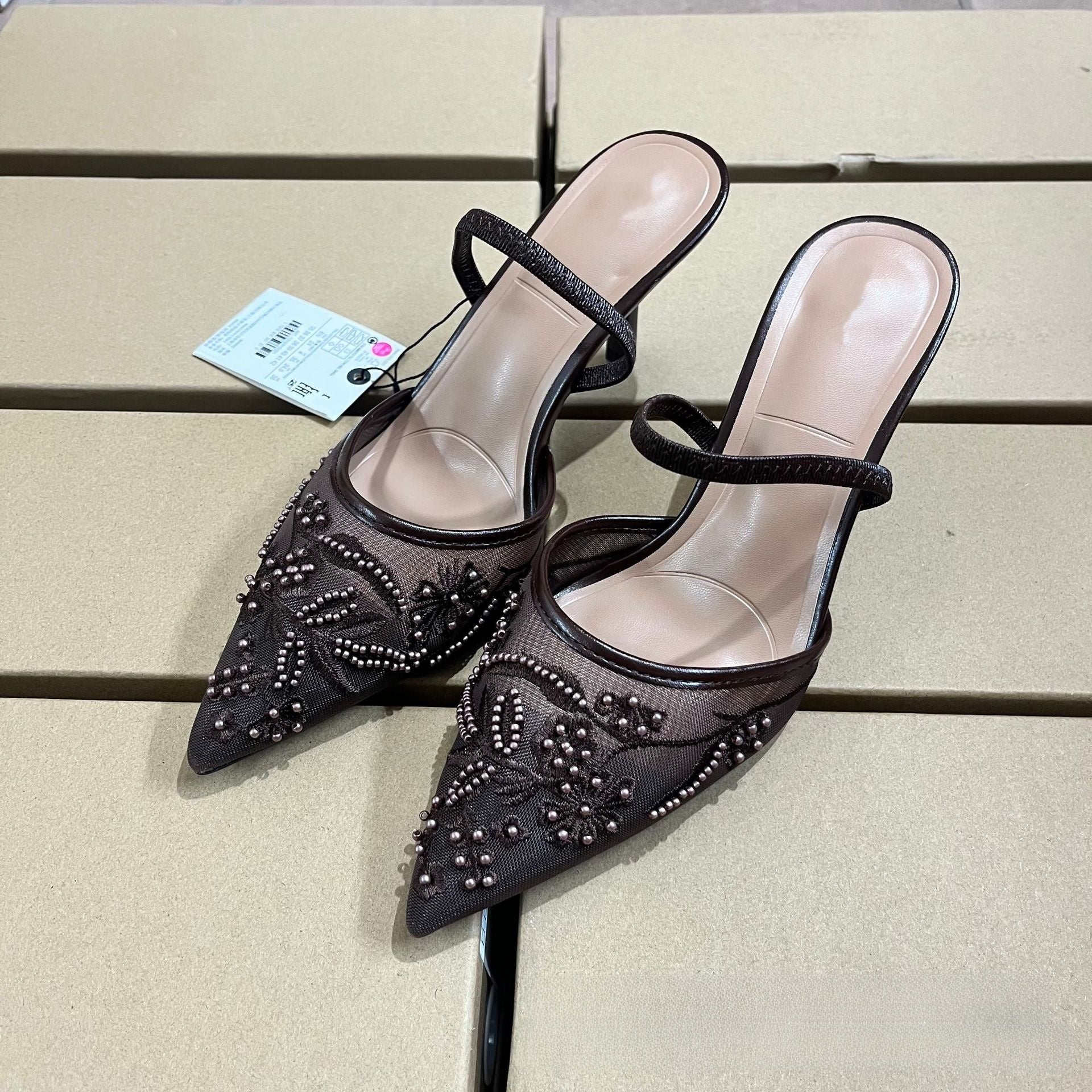 Floral Embroidered Mesh Stiletto Heels