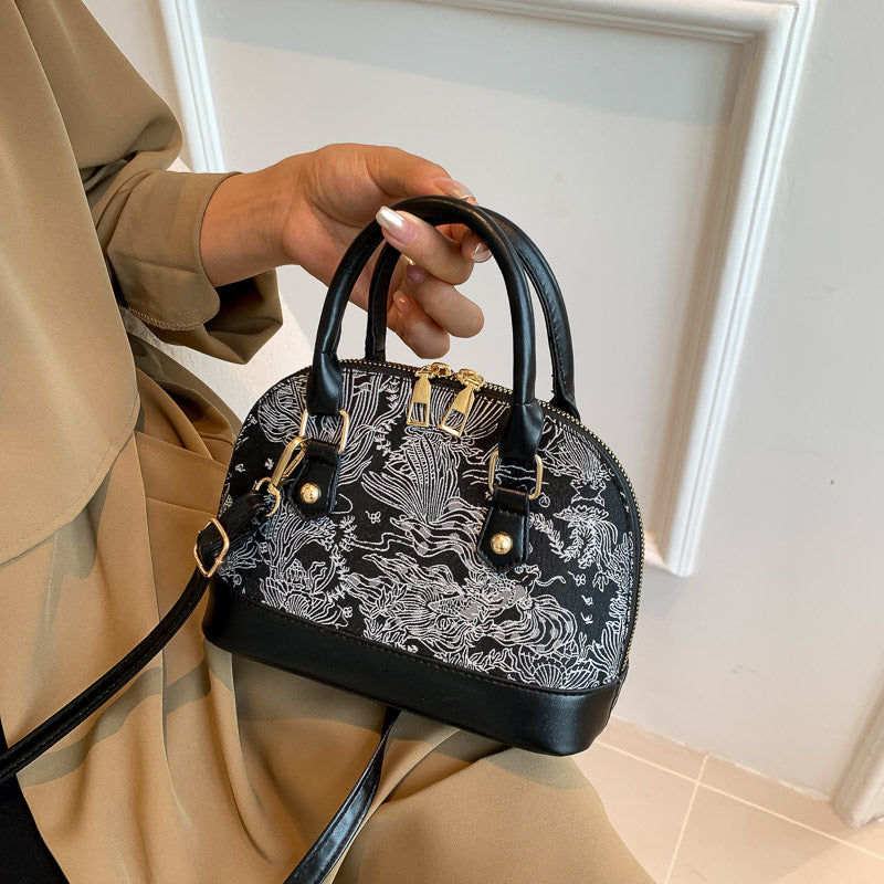 Plaid Stitch Shell Crossbody Bag