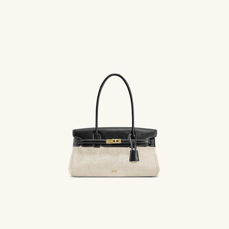 Lock-Clasp PU Baguette Shoulder Bag
