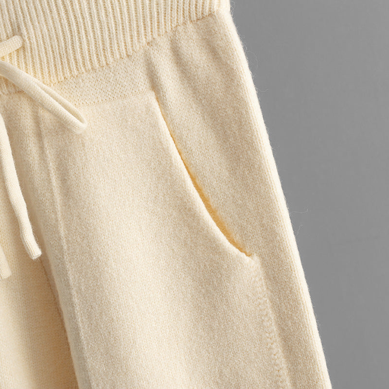 Conjunto de Duas Peças de Malha Premium – Camisola de Gola Alta e Calças de Perna Larga