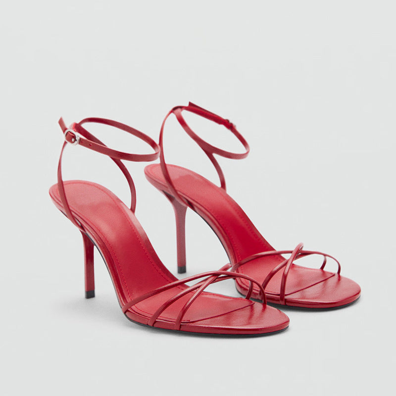 Sandálias Stiletto de Tiras Finas com Biqueira Aberta 9cm