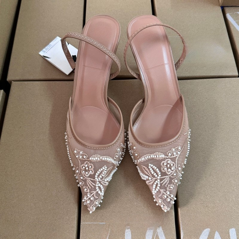 Floral Embroidered Mesh Stiletto Heels