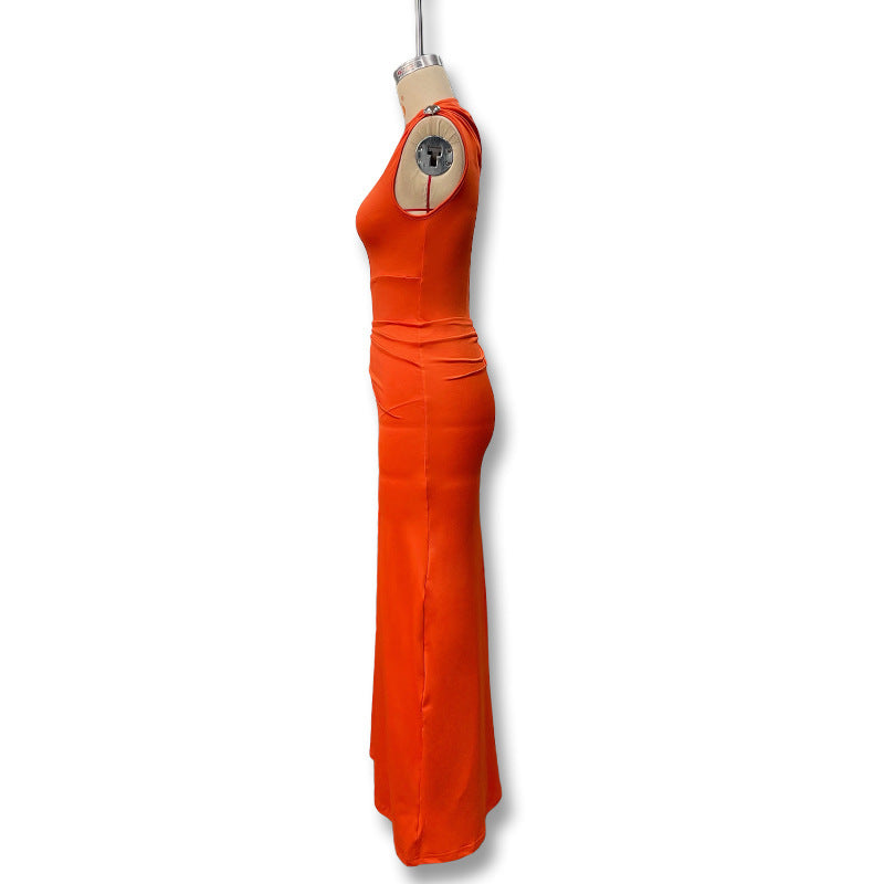Vestido Maxi Sem Mangas de Cintura Alta com Detalhes Metalizados