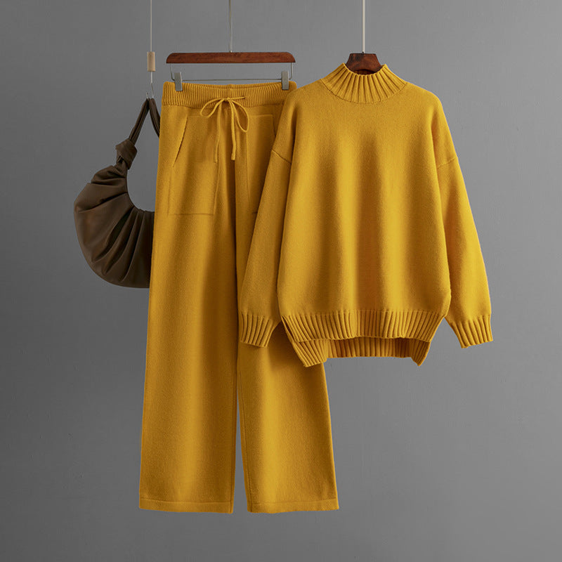 Premium Knit Two-Piece Set – Turtleneck Sweater & Wide-Leg Pants