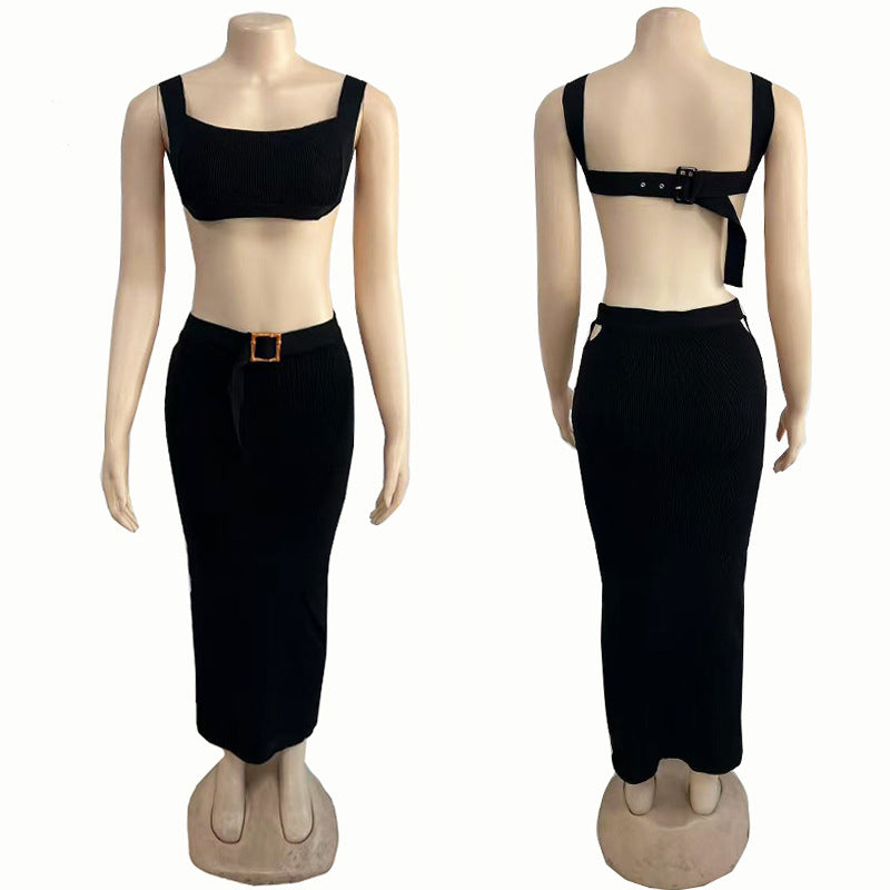Knitted Two-Piece Set — Strapless Top & Long Skirt