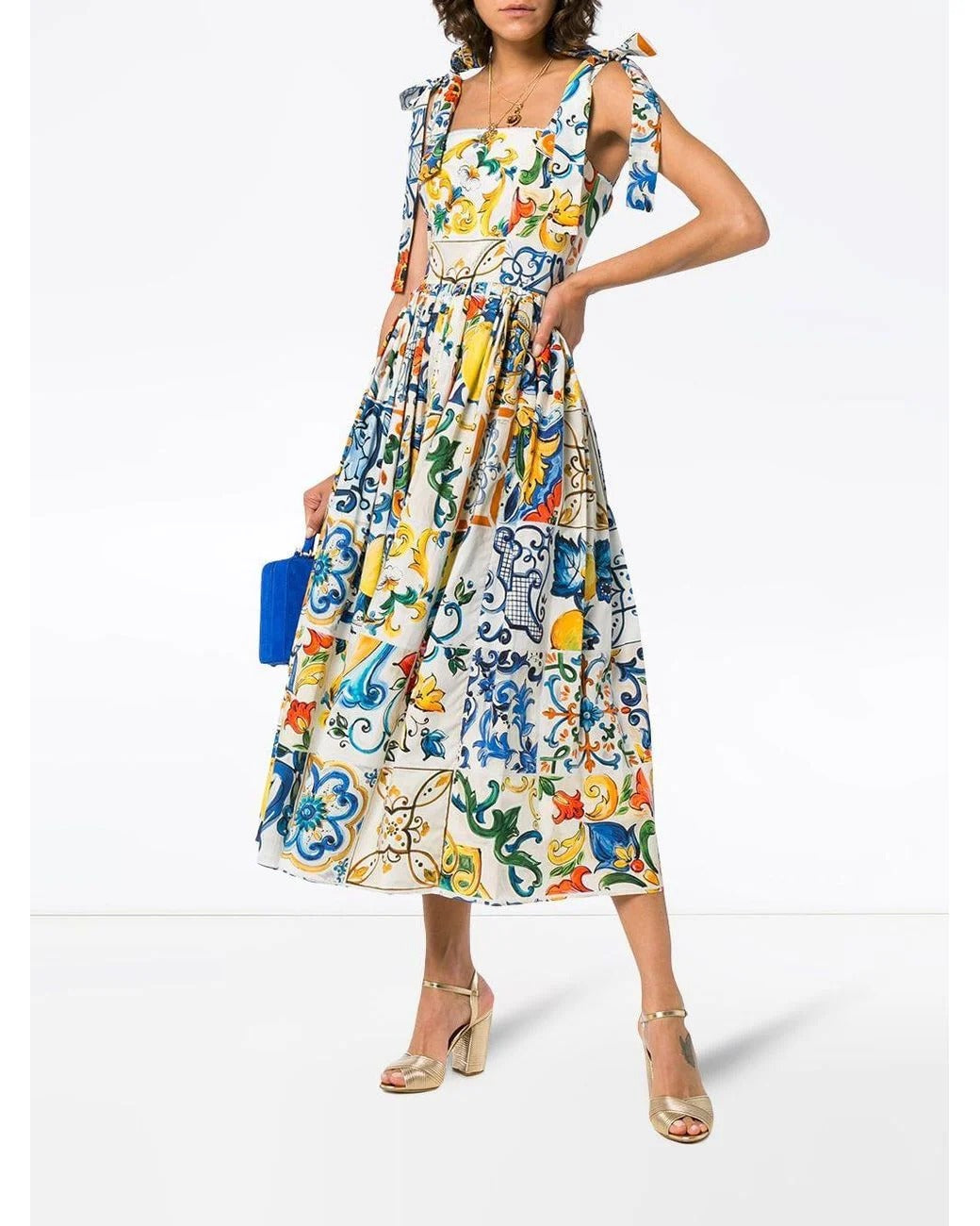 Vestido Maxi Floral — Evasé de Cintura Alta