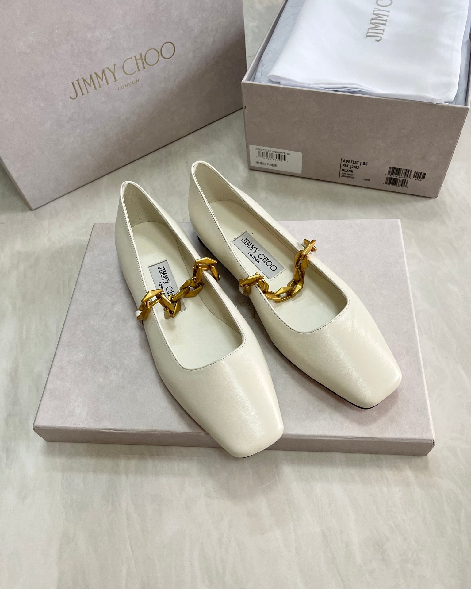 Italian Leather Ballet Flats with Gold Chain Hardware