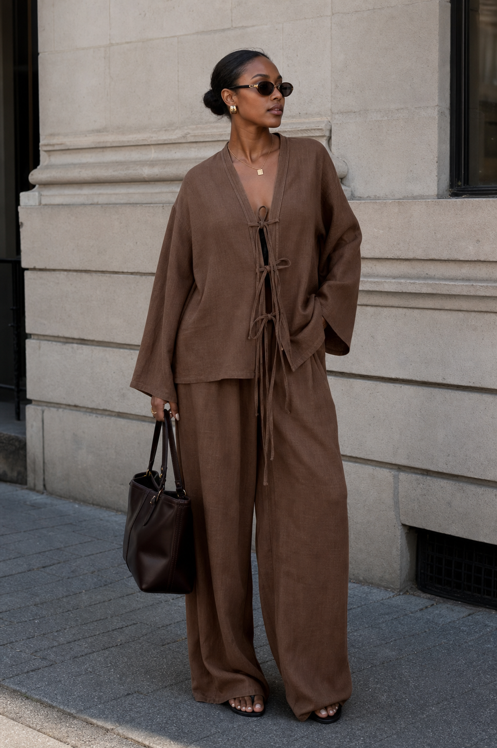 Lace-Up Belted Shirt & Trousers Set