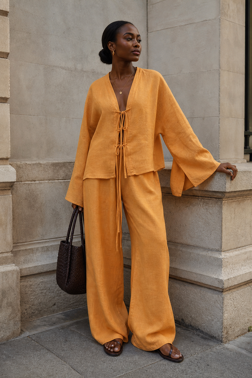 Lace-Up Belted Shirt & Trousers Set