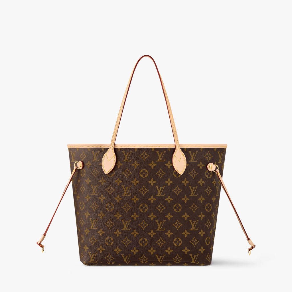 Designer handbag with monogram pattern on a white background