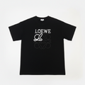 Black t-shirt with white 'LOEWE' logo on a white background